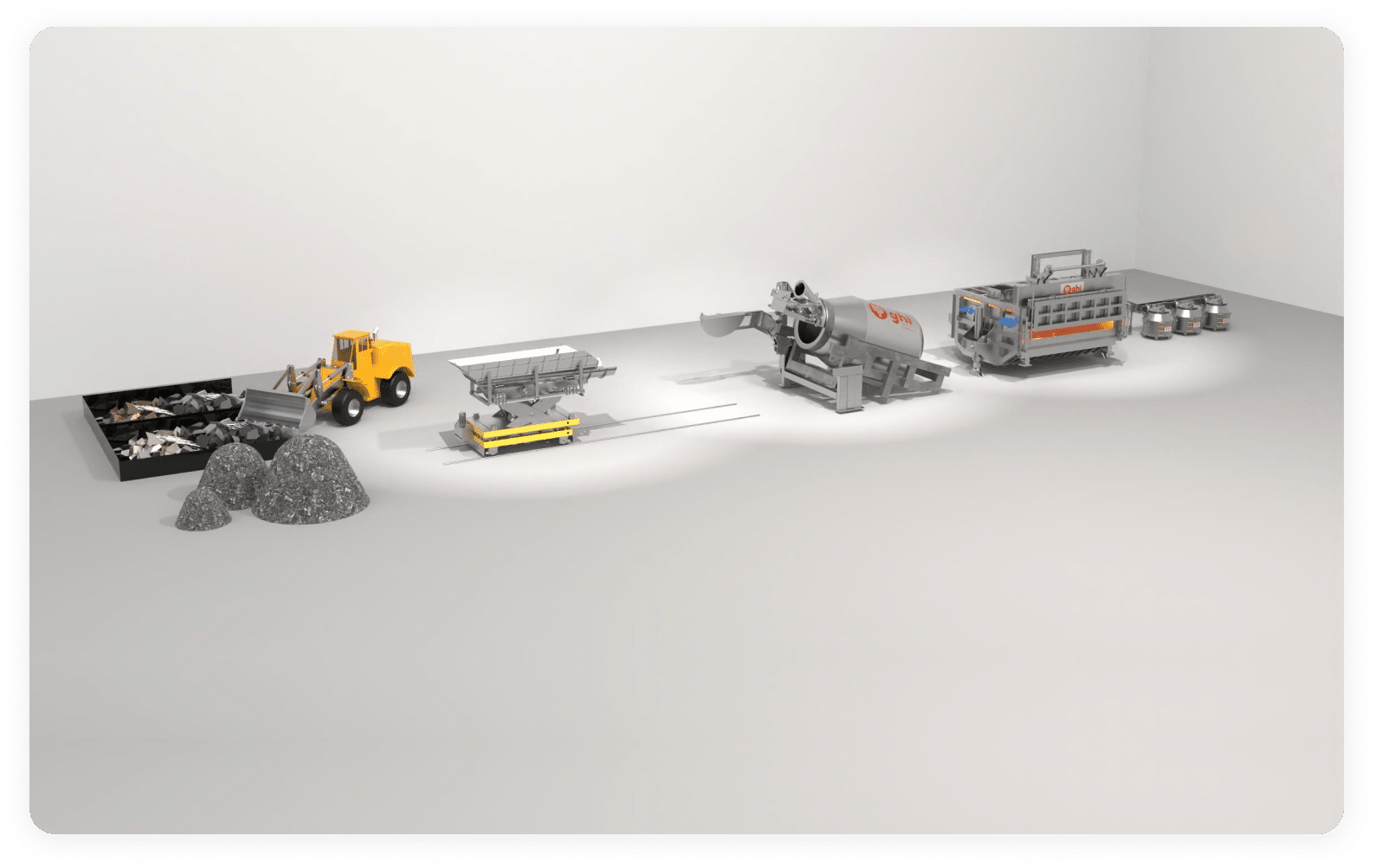 Full aluminium recycling line: scrap feed, rotary furnace, tapping and casting